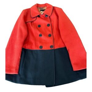 Steve Madden red black leather trim double breasted colorblock peacoat sz medium